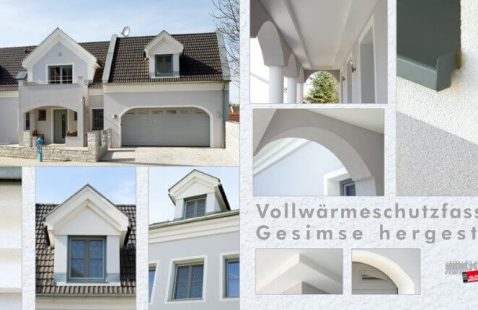 Einfamilienhaus: Elegante Putzfassade mit stilvollen Gesimsen